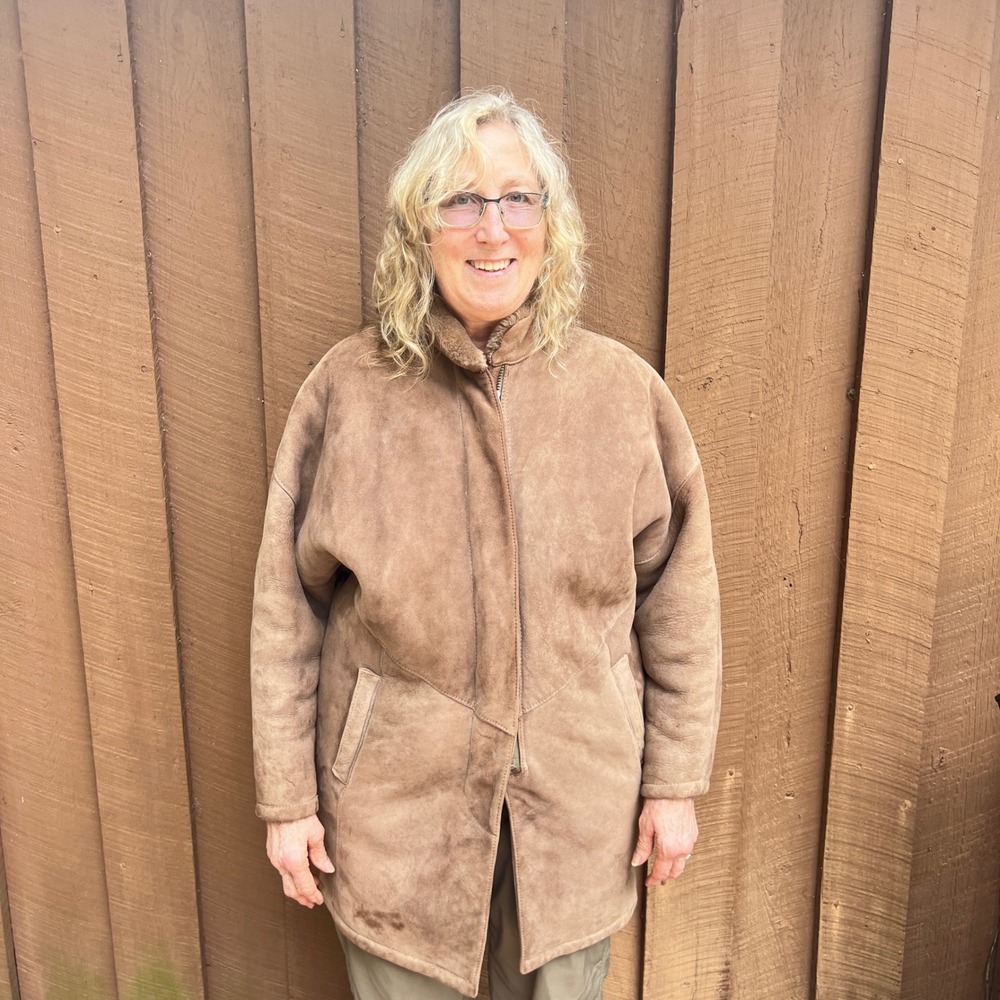 Vintage USA Made Taupe/Tan Sheepskin Shearling Coat Women Sz 8 Oversized Jacket